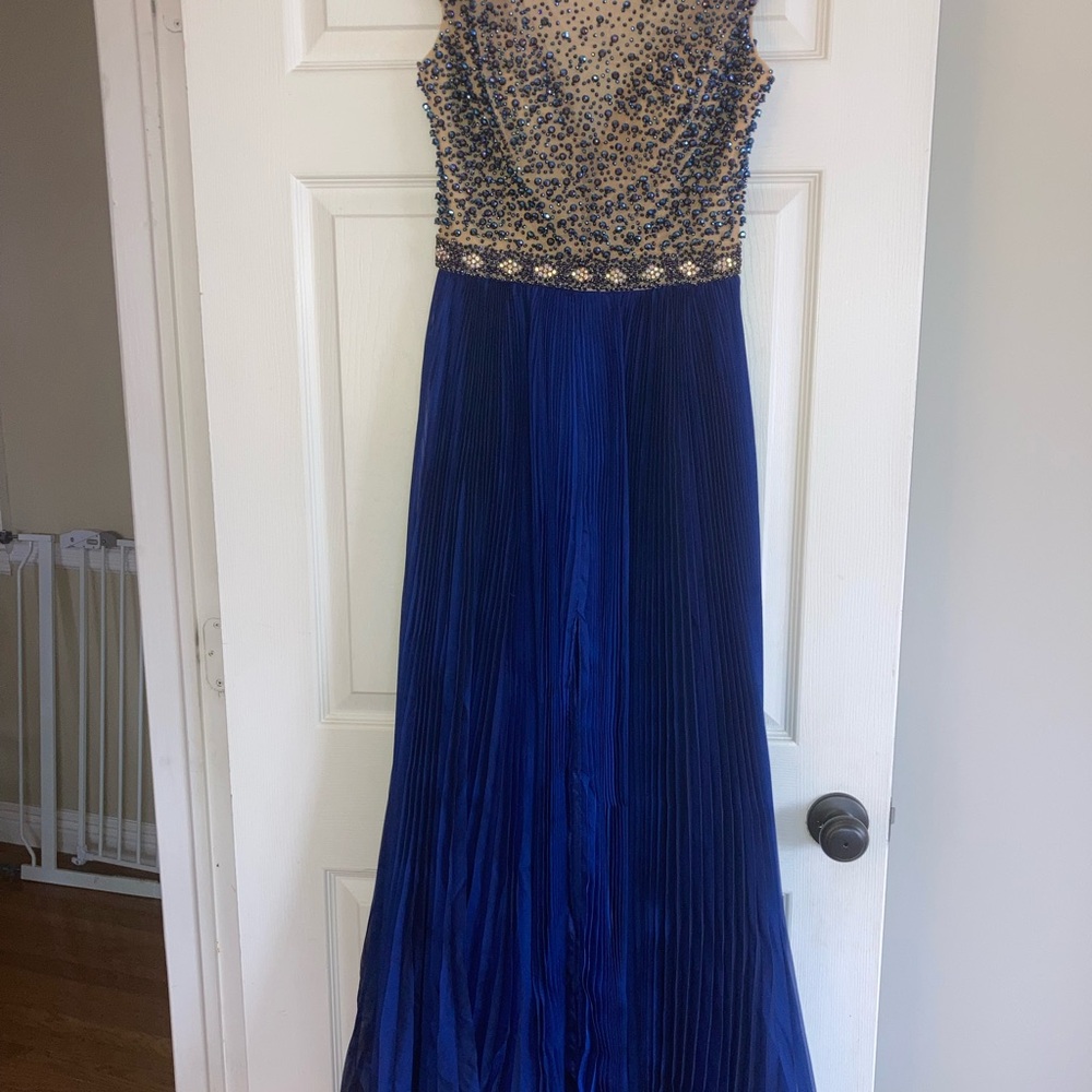 Prom dress - Sherri Hill Elegant Royal Blue and Gold beaded Women's Dress - Picture 2 of 13